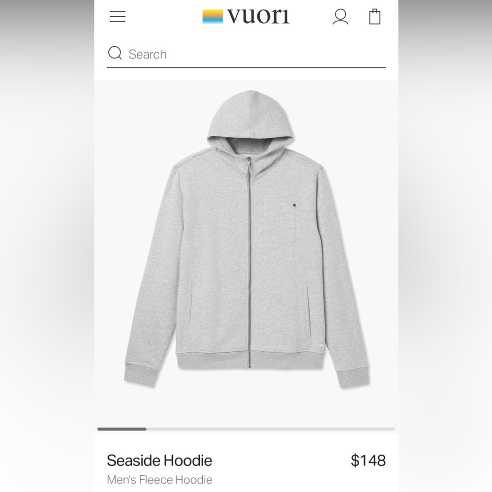 Brand new Vuori Seaside Hoodie. Heather Gray. Men’s large. Never worn. Tags off